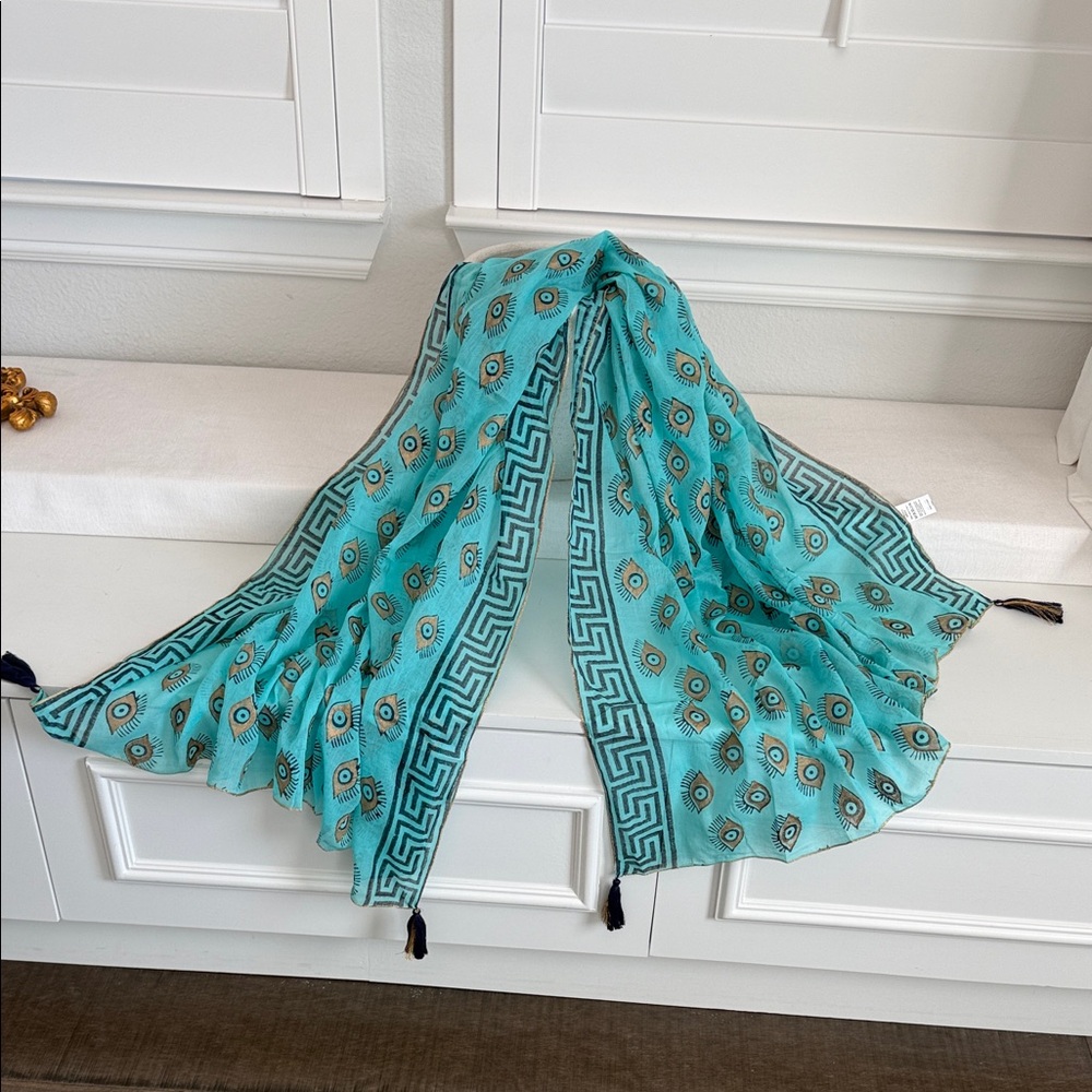 Elegant Turquoise Scarf / beach Pareo with Tassels